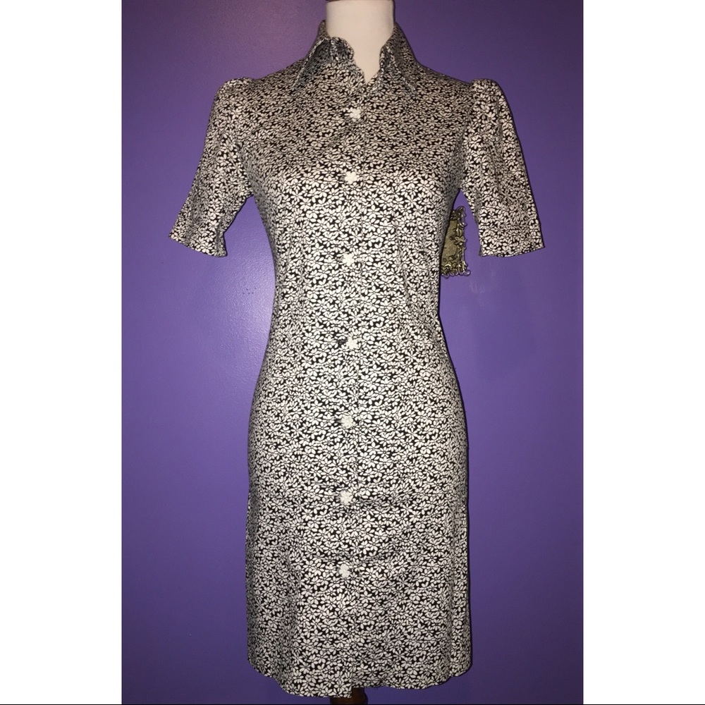 Vintage black and white flower print dress